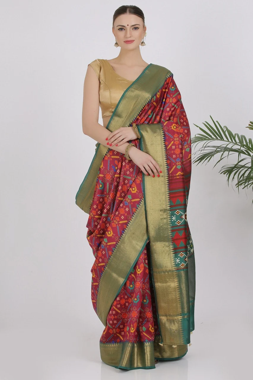 Raspberry Red Katan Silk Saree - Silk Mark Certified - Image 3
