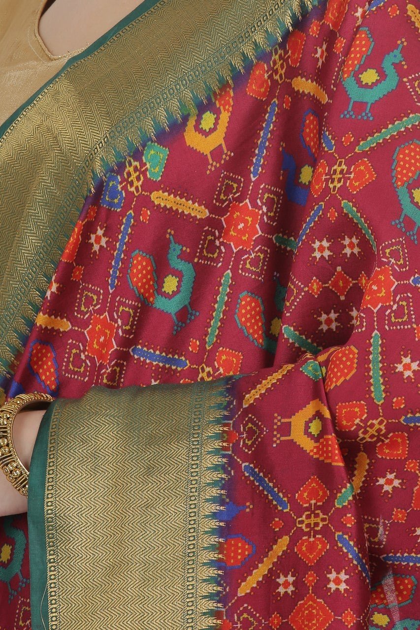 Raspberry Red Katan Silk Saree - Silk Mark Certified - Image 4