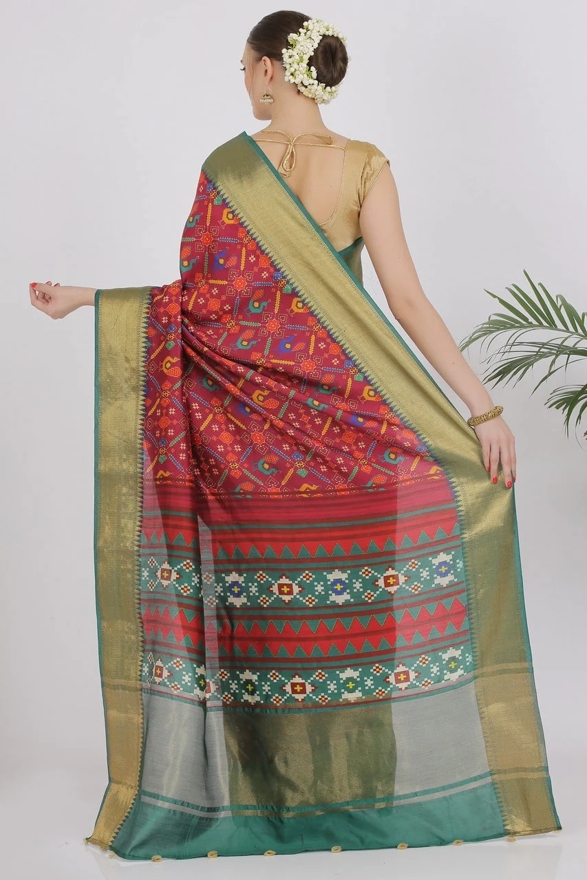 Raspberry Red Katan Silk Saree - Silk Mark Certified - Image 2