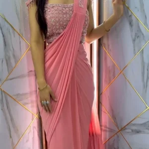 New Designer Pink Color Faux Georgette Saree For Woman's And Girl's