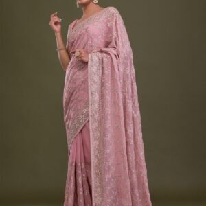 Pink Zariwork Georgette Saree