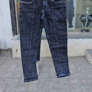 Cotton Denim Woven Solid Pant – Black